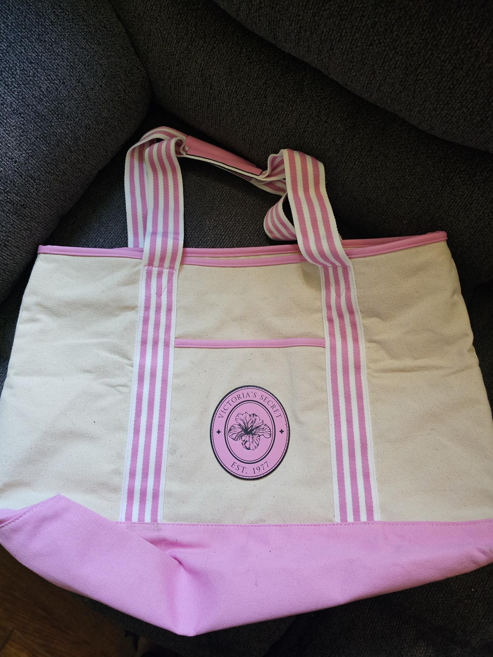 Victoria's Secret Pink & Cream Canvas Tote Bag